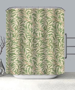 Waterproof Fabric Shower Curtain, William Morris-Inspired Plant Print Design, Unique Bath Curtain Decor