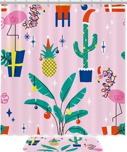 Waterproof Fabric Shower Curtain With Cactus Flamingo Stars Design - Perfect Bathroom Curtain Accessory