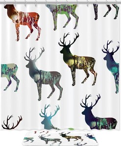 Waterproof Fabric Shower Curtain With Colorful Deer Graffiti Print, Wonderful Bath Decor Accessory