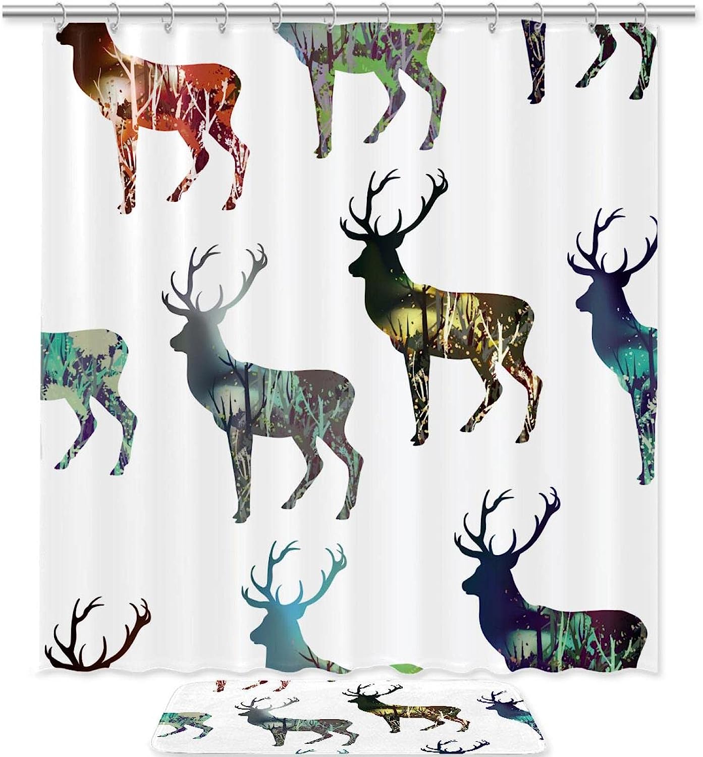 Waterproof Fabric Shower Curtain With Colorful Deer Graffiti Print, Wonderful Bath Decor Accessory