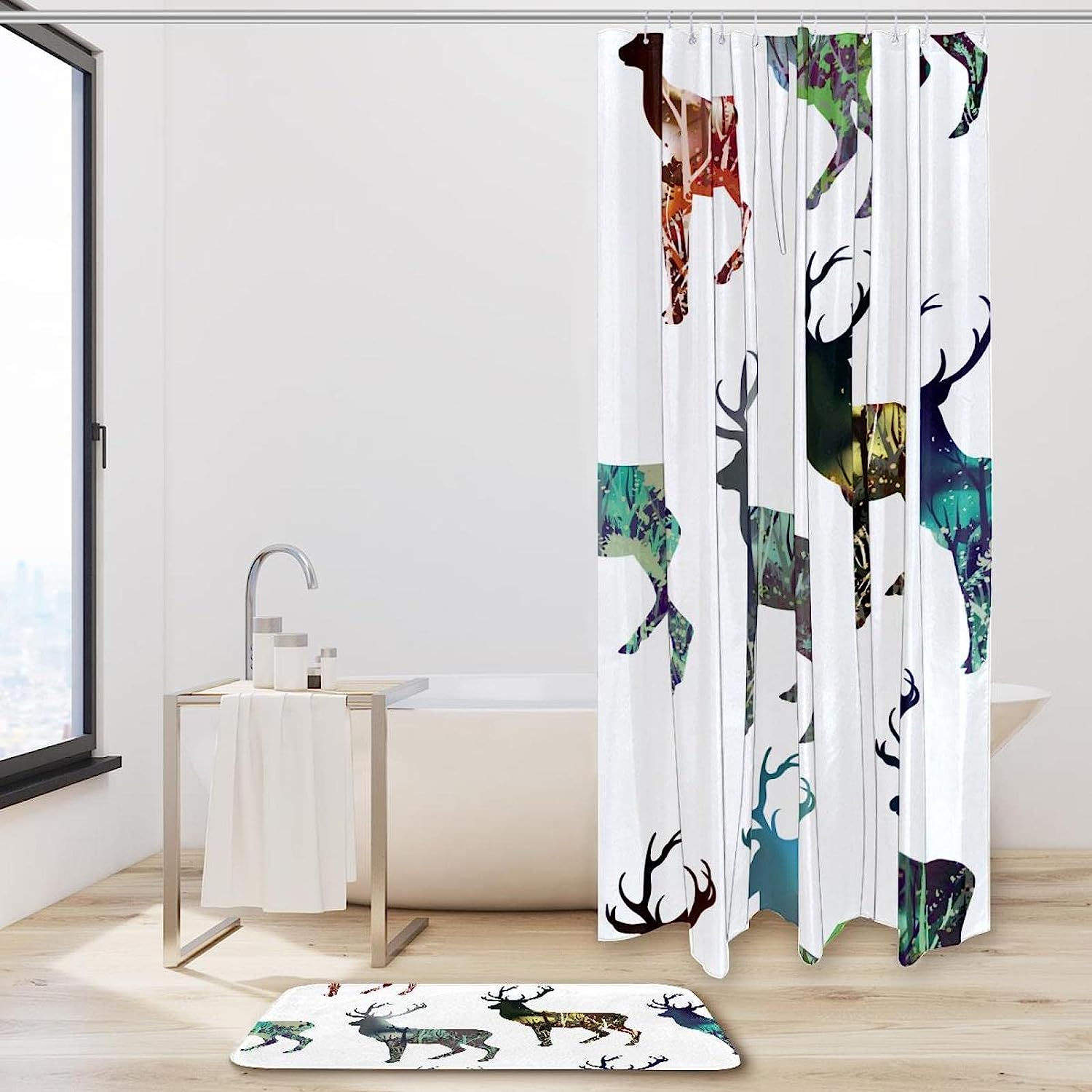 Waterproof Fabric Shower Curtain With Colorful Deer Graffiti Print, Wonderful Bath Decor Accessory - Image 2