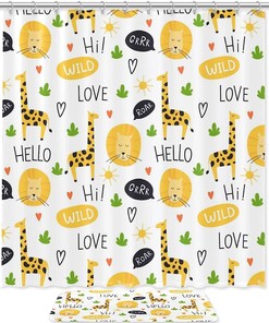 Waterproof Fabric Shower Curtain With Colorful Giraffes Pattern, Ideal Bath Decor Accessory
