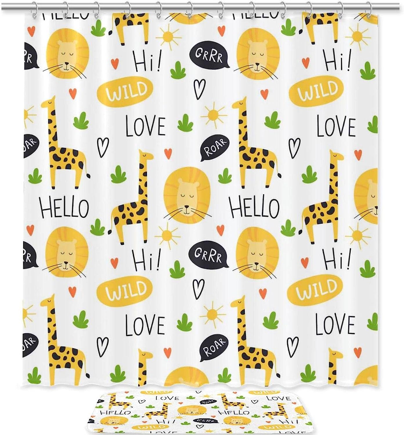 Waterproof Fabric Shower Curtain With Colorful Giraffes Pattern, Ideal Bath Decor Accessory
