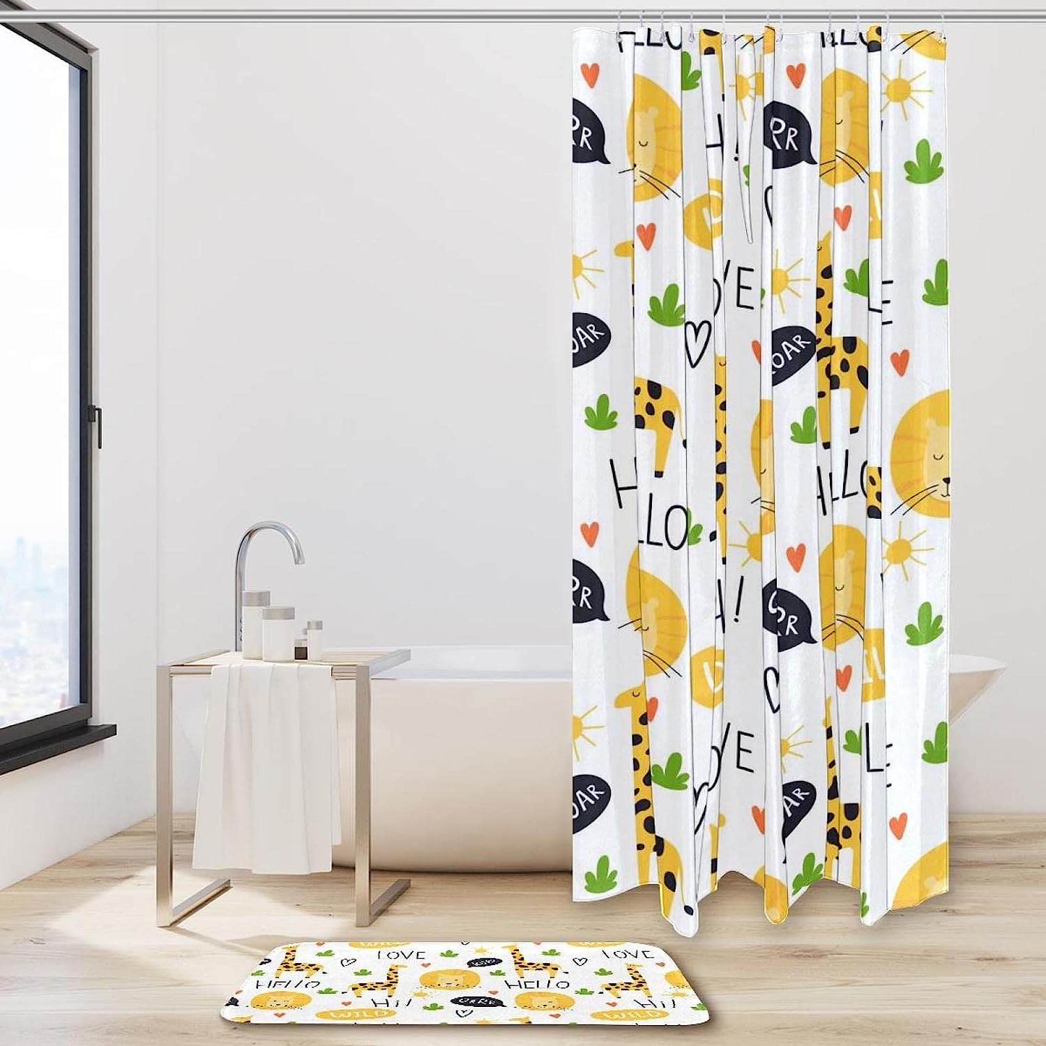 Waterproof Fabric Shower Curtain With Colorful Giraffes Pattern, Ideal Bath Decor Accessory - Image 2