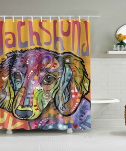 Waterproof Fabric Shower Curtain With Colorful Graffiti Print Of Cute Puppy Dog, Fun Bath Accessory