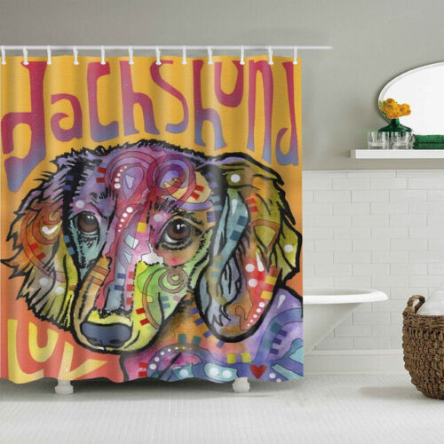 Waterproof Fabric Shower Curtain With Colorful Graffiti Print Of Cute Puppy Dog, Fun Bath Accessory