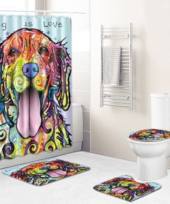 Waterproof Fabric Shower Curtain With Cute Baby Dog Graffiti Print, Ideal For Dog Lovers