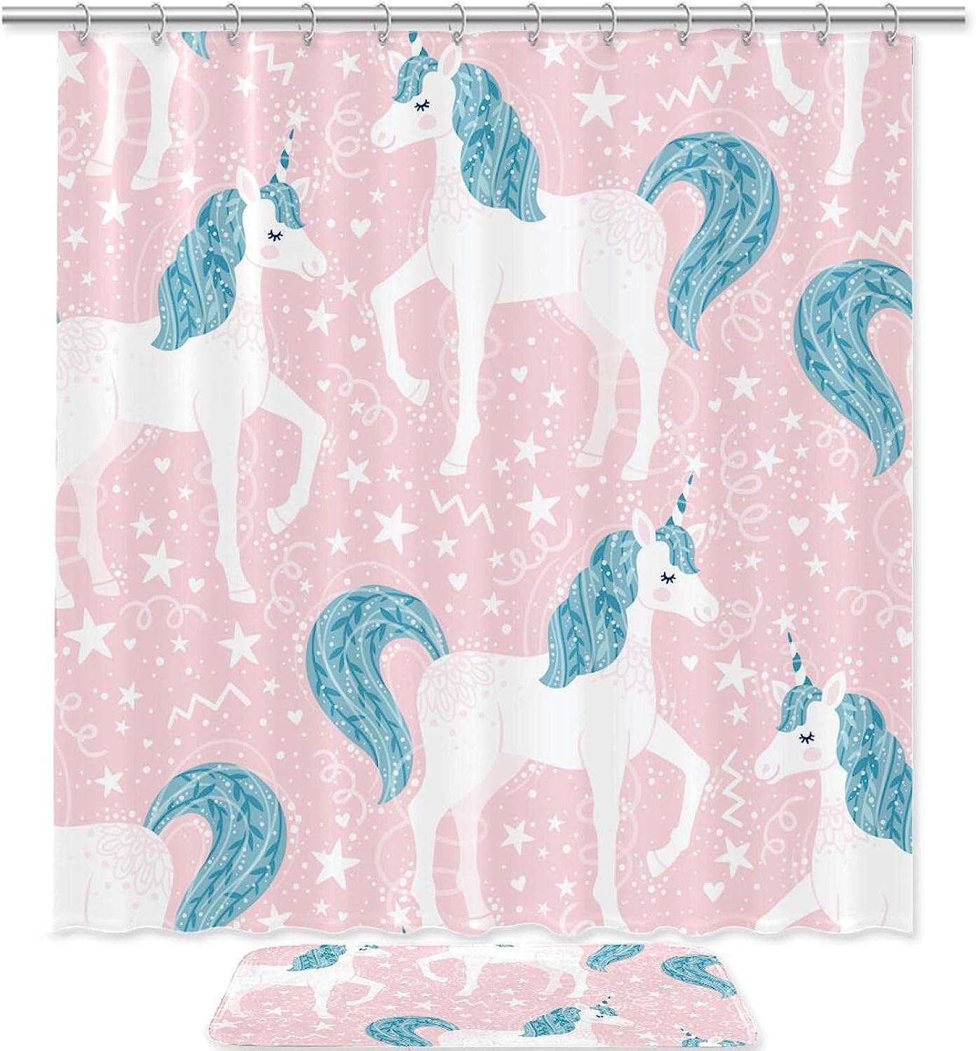 Waterproof Fabric Shower Curtain With Funny Unicorns Print, Perfect Bathroom Decor Idea For Mythical Lovers