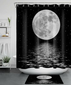 Waterproof Fabric Shower Curtain with Jellyfish Octopus Seaweed Design - Ocean Bathroom Decor