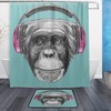 Waterproof Fabric Shower Curtain with Monkey and Headphones - Modern Art Bathroom Decoration