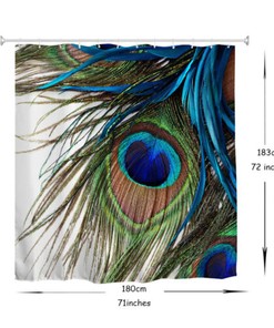 Waterproof Fabric Shower Curtain with Peacock Feather Art