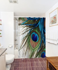 Waterproof Fabric Shower Curtain with Peacock Feather Art