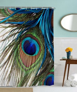 Waterproof Fabric Shower Curtain with Peacock Feather Art