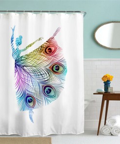 Waterproof Fabric Shower Curtain with Peacock Feather Art