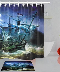 Waterproof Fabric Shower Curtain with Pirate Ghost Ship Print