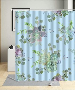 Waterproof Fabric Shower Curtain with Printed Botanical Themes and Succulent Design for Bathroom Decor