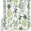 Waterproof Fabric Shower Curtain with Summer Green Plant Leaves and Succulent Print for Bathroom