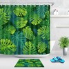 Waterproof Fabric Shower Curtain with Tropical Palm and Monstera Leaves Design, Vintage Bathroom Shower Curtains 
