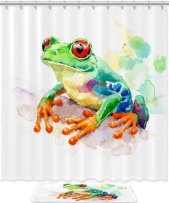 Waterproof Fabric Shower Curtain with Watercolor Red-Eyed Green Tree Frog for Nature-inspired Bathroom Decor