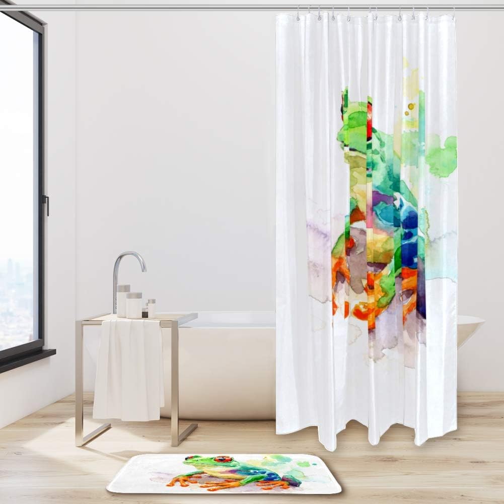 Waterproof Fabric Shower Curtain with Watercolor Red-Eyed Green Tree Frog for Nature-inspired Bathroom Decor