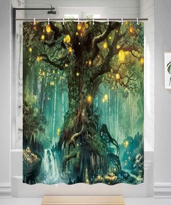 Waterproof Fabric Small Shower Curtain with Tree of Life Motif for RV Camper