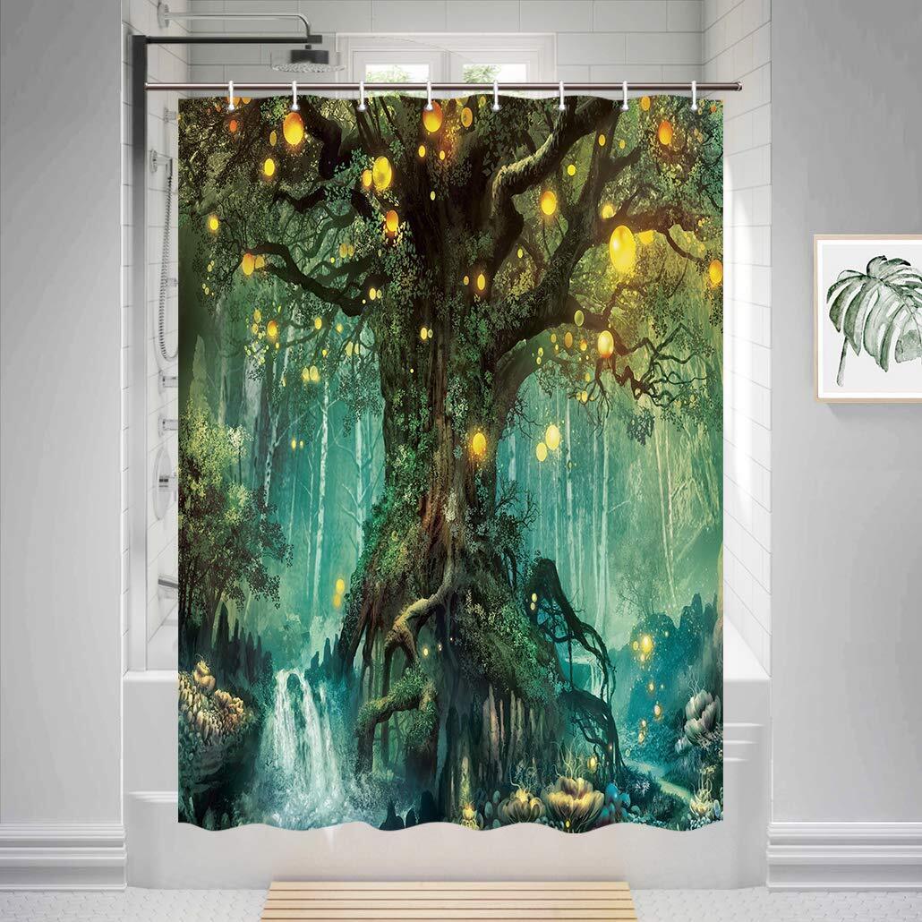 Waterproof Fabric Small Shower Curtain with Tree of Life Motif for RV Camper