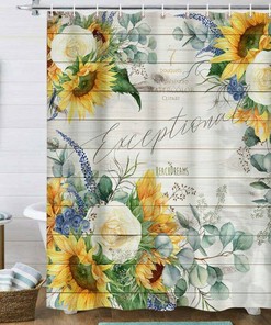 Waterproof Fabric Sunflower Shower Curtain, Artistic Cattle Picture Design, Bath Decor Bathroom Curtain