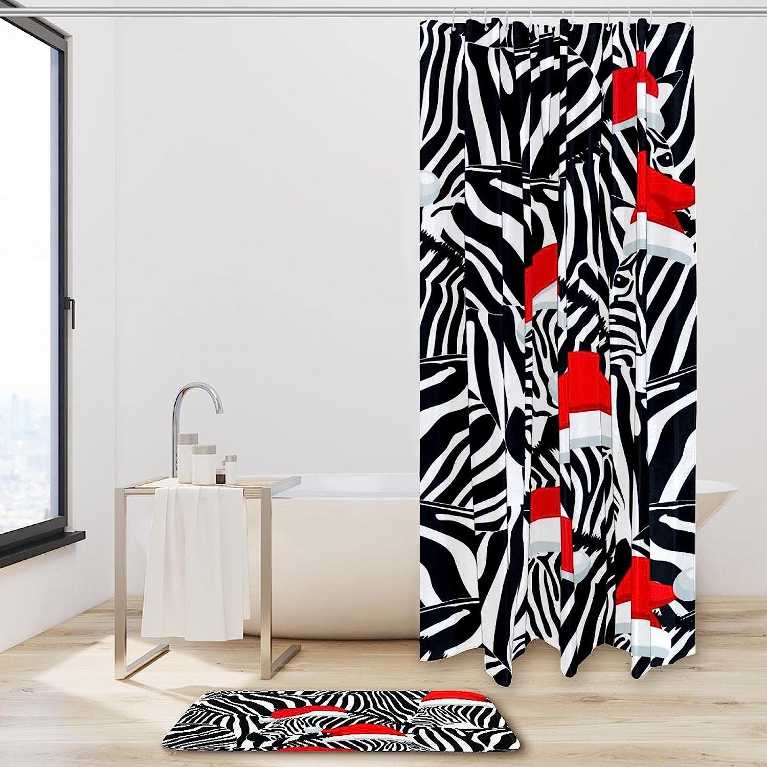 Waterproof Fabric Zebra Print Shower Curtain for Durable Bathroom Design