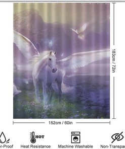 Waterproof Fabric with Magic Unicorns Print - Perfect for Adding a Whimsical Touch to Your Bathroom Decor.