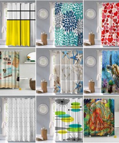 Waterproof Flower Stripes Bath Curtains Decor Gift, Fabric Shower Curtain For Your Bathtub Decoration