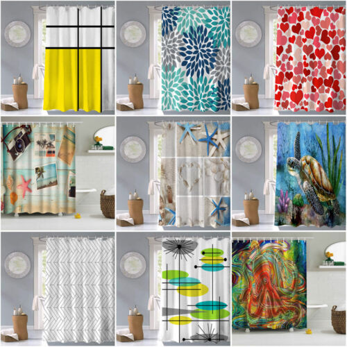 Waterproof Flower Stripes Bath Curtains Decor Gift, Fabric Shower Curtain For Your Bathtub Decoration