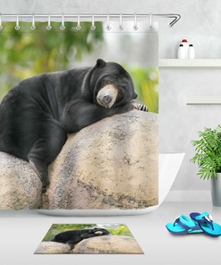 Waterproof Forest Animals Shower Curtain For Bathroom Decor, Featuring Funny Sleeping Bear Print