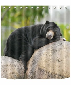 Waterproof Forest Animals Shower Curtain For Bathroom Decor, Featuring Funny Sleeping Bear Print