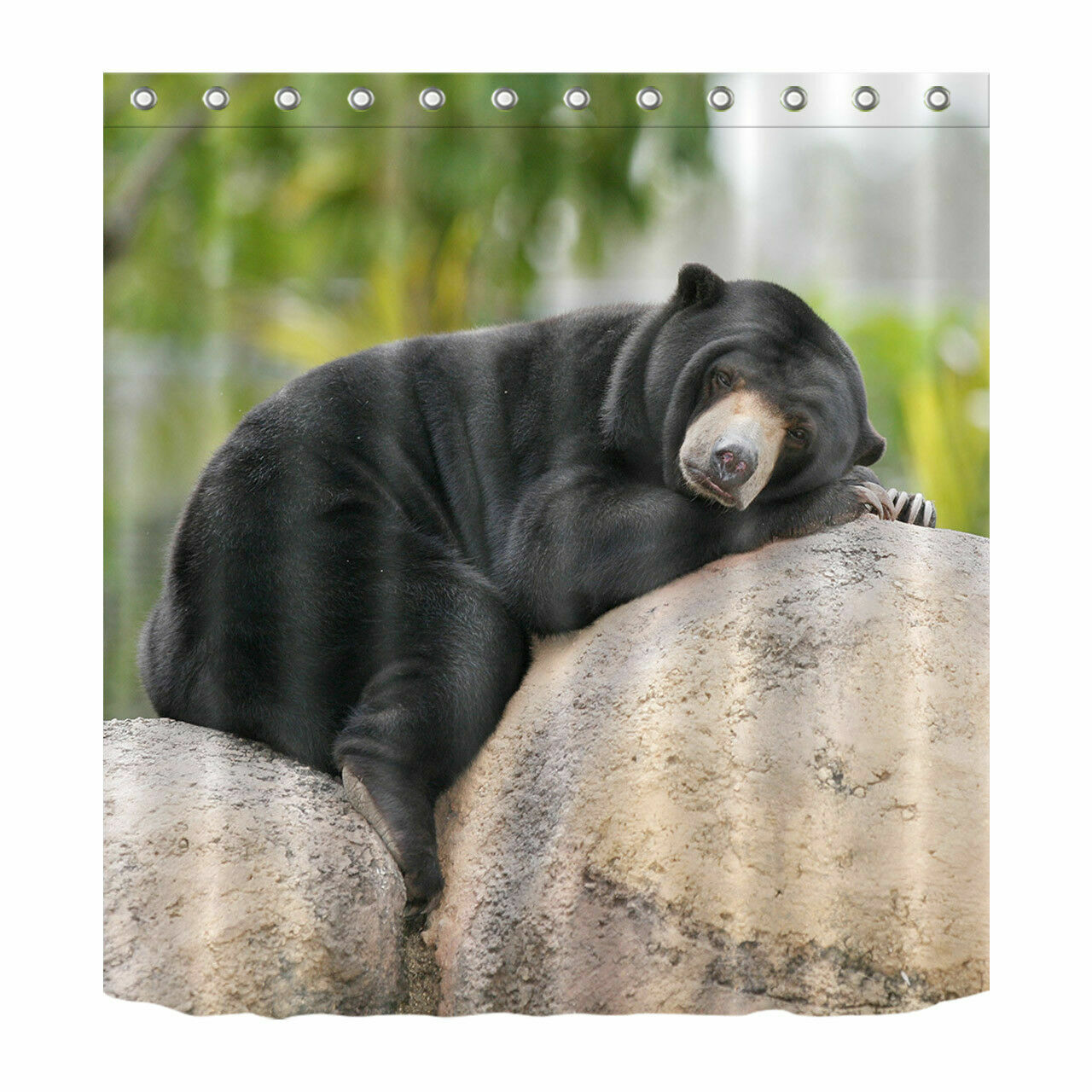Waterproof Forest Animals Shower Curtain For Bathroom Decor, Featuring Funny Sleeping Bear Print