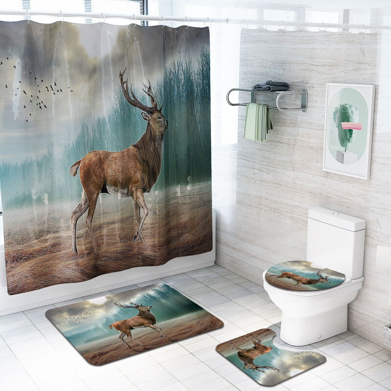 Waterproof Forest Elk Reindeer Shower Curtain For Nature Lovers - Forest Elk Reindeer Waterproof
