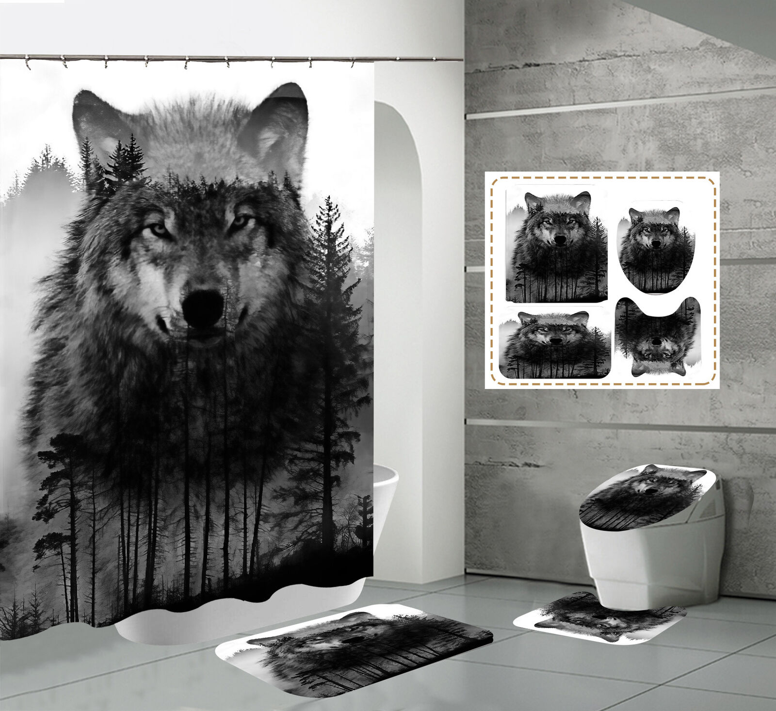 Waterproof Forest Wolf Shower Curtain