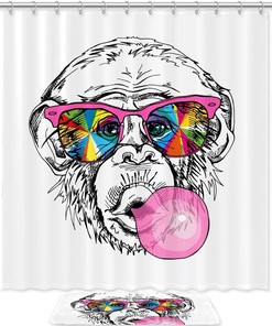 Waterproof Funny Monkey Bathroom Curtain Unique Print Shower Curtain