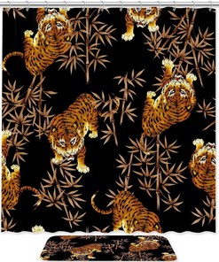 Waterproof Golden Tiger Shower Curtain For Bathroom Decor - Featuring A Majestic Tiger