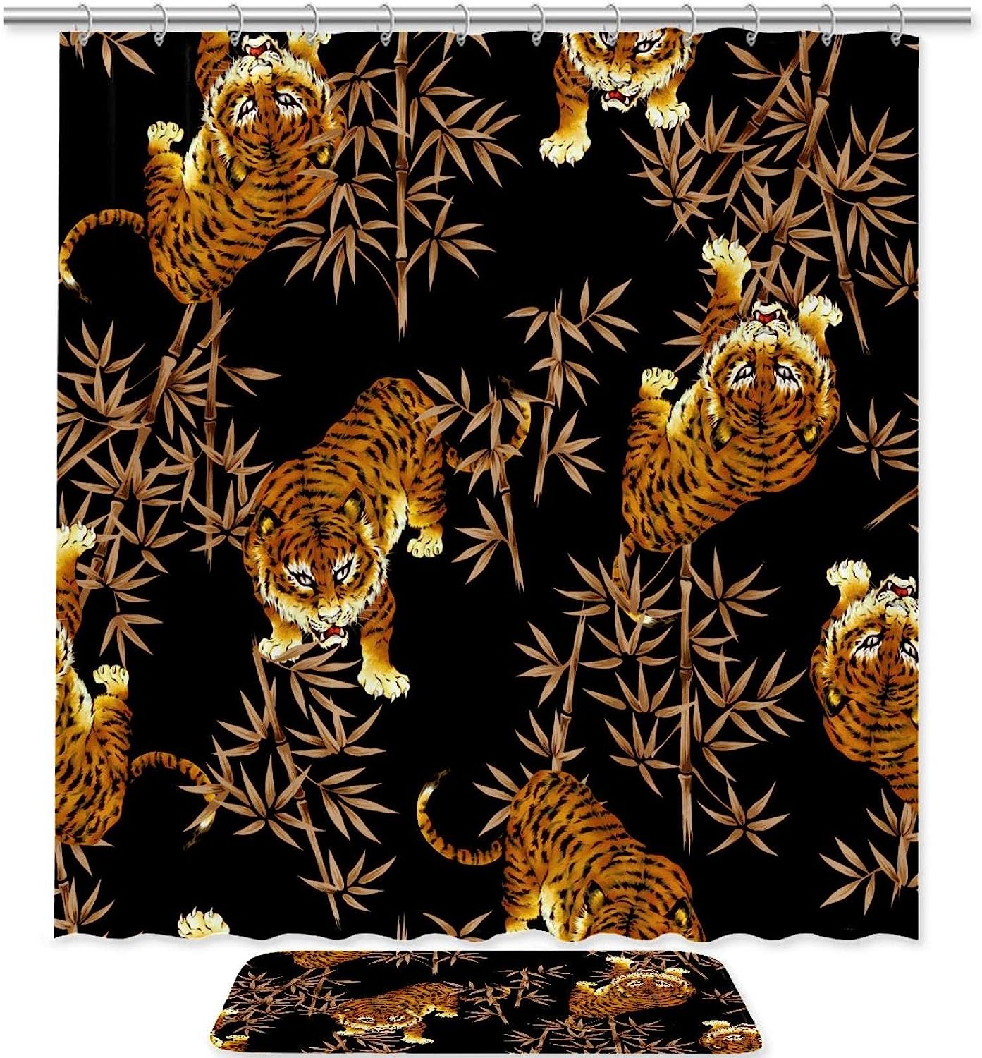 Waterproof Golden Tiger Shower Curtain For Bathroom Decor - Featuring A Majestic Tiger