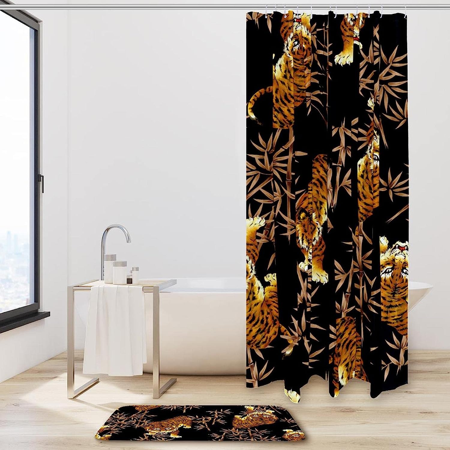 Waterproof Golden Tiger Shower Curtain For Bathroom Decor - Featuring A Majestic Tiger