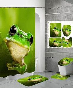 Waterproof Green Frog Shower Curtain For Fun Bathroom Decor 