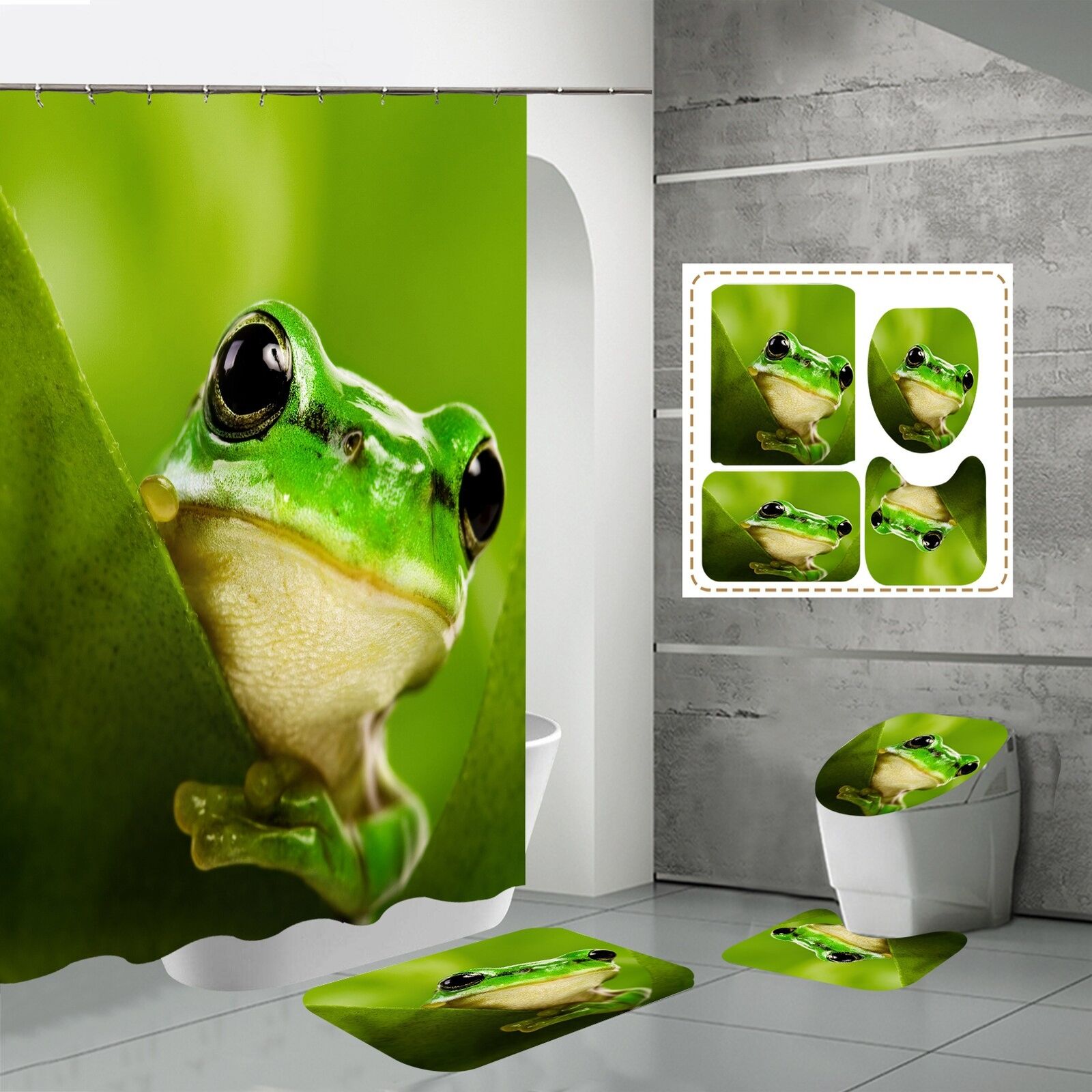Waterproof Green Frog Shower Curtain For Fun Bathroom Decor