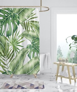 Waterproof Green Tropical Plants Design Bathtubs Curtain for Refreshing Bathroom Decor