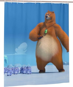 Waterproof Grizzly Ice Lemmings Bear Shower Curtain for Winter-Theme Bathroom Decor