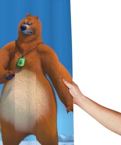 Waterproof Grizzly Ice Lemmings Bear Shower Curtain for Winter-Theme Bathroom Decor