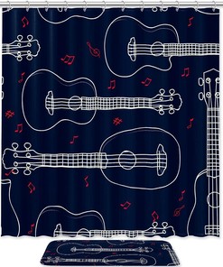 Waterproof Hawaiian Ukulele Outline Shower Curtain For Musical Bath