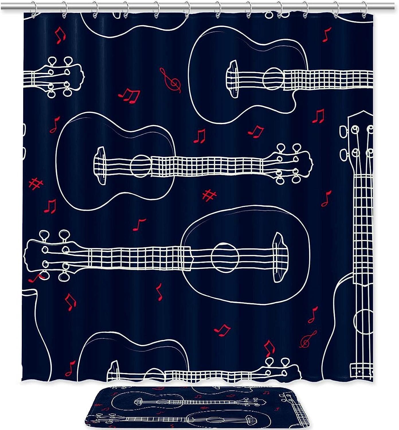 Waterproof Hawaiian Ukulele Outline Shower Curtain For Musical Bath