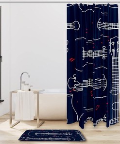 Waterproof Hawaiian Ukulele Outline Shower Curtain For Musical Bath