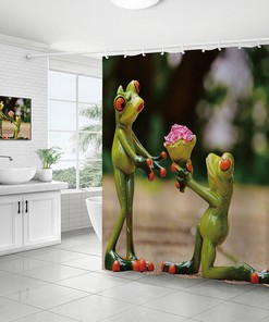 Waterproof Kermit The Frog Couple Shower Curtain, Fun Bathroom Decor with Cute Animal Print