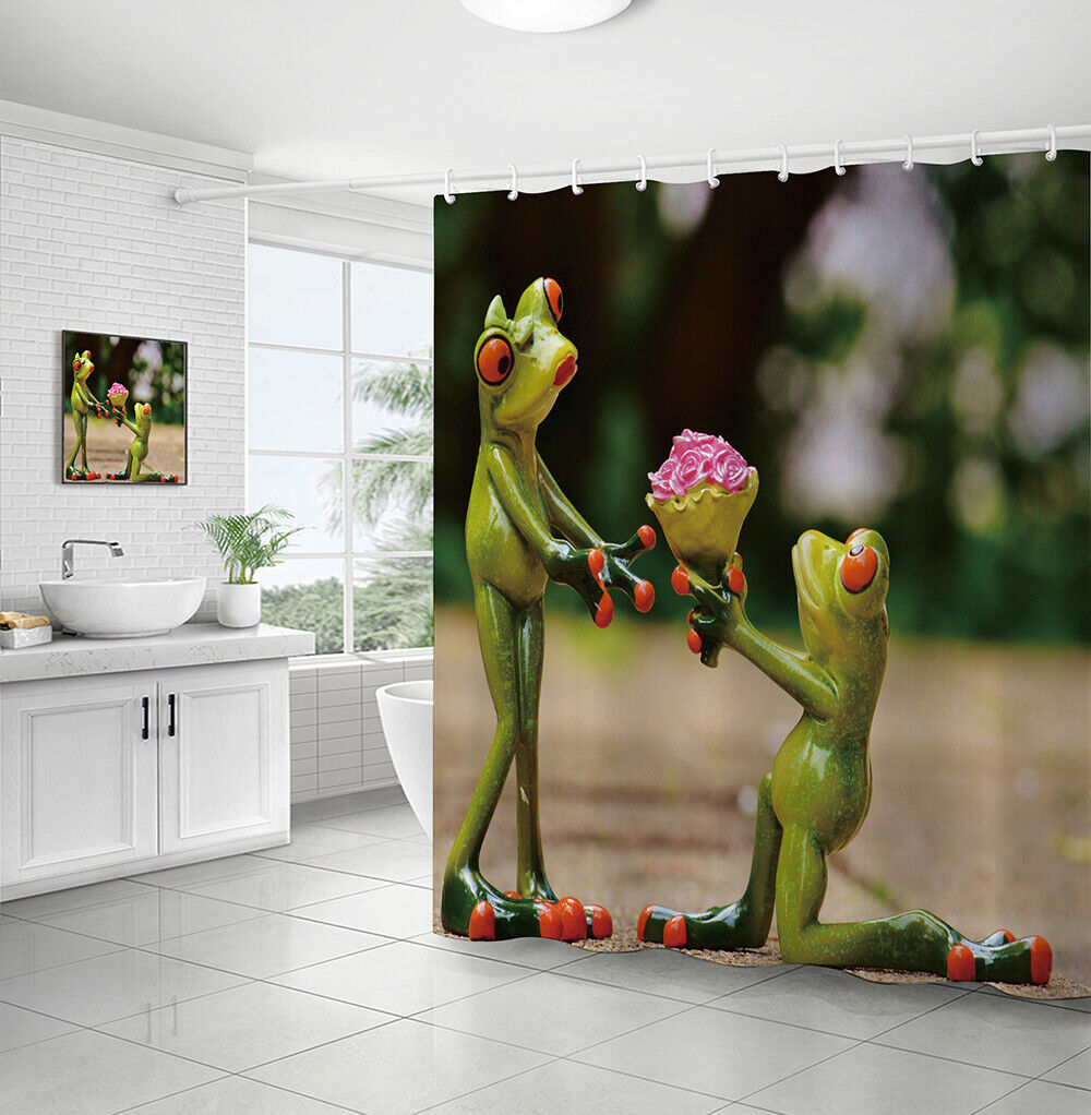 Waterproof Kermit The Frog Couple Shower Curtain, Fun Bathroom Decor with Cute Animal Print